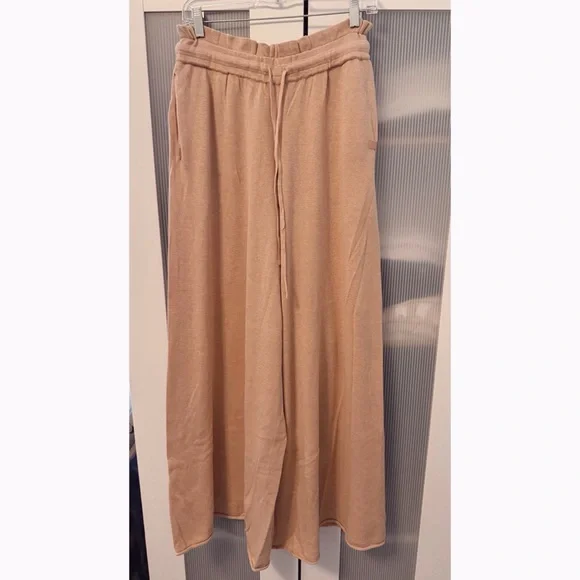 NWOT Lunya Cozy Cotton Silk Nutmeg Neutral Knit Drawstring Wide Leg Pants Size M - Picture 4 of 13